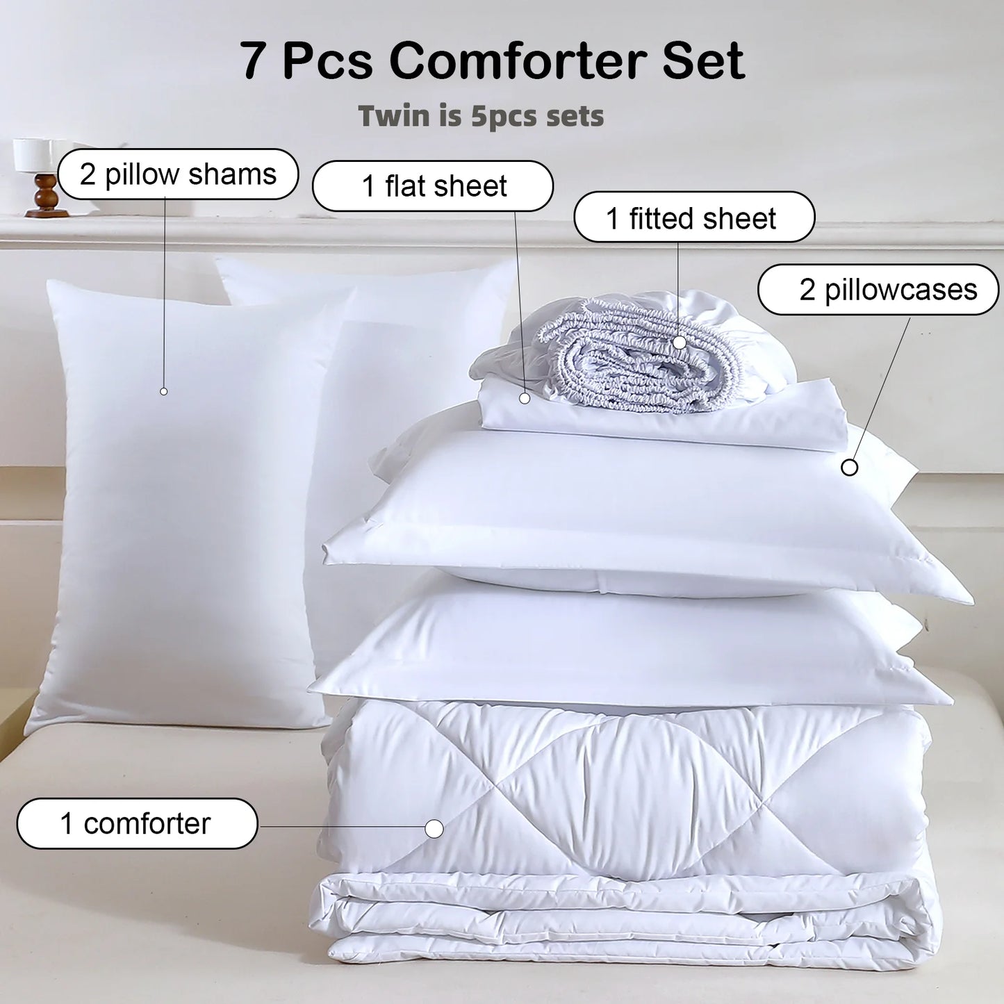 EasYum 7 Piece Bedding Set Quilted Sheets Pillowcases