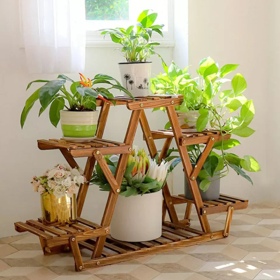 Wisfor 6-Tier Pine Wood Plant Stand Triangle Shelf