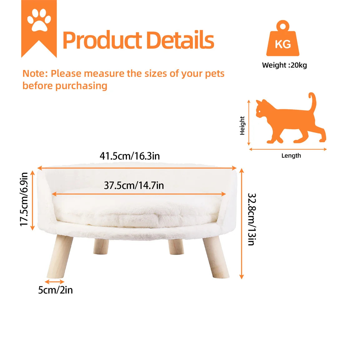 BINGOPAW Luxury Plush Cat Bed Nest With Wood Leg Frame