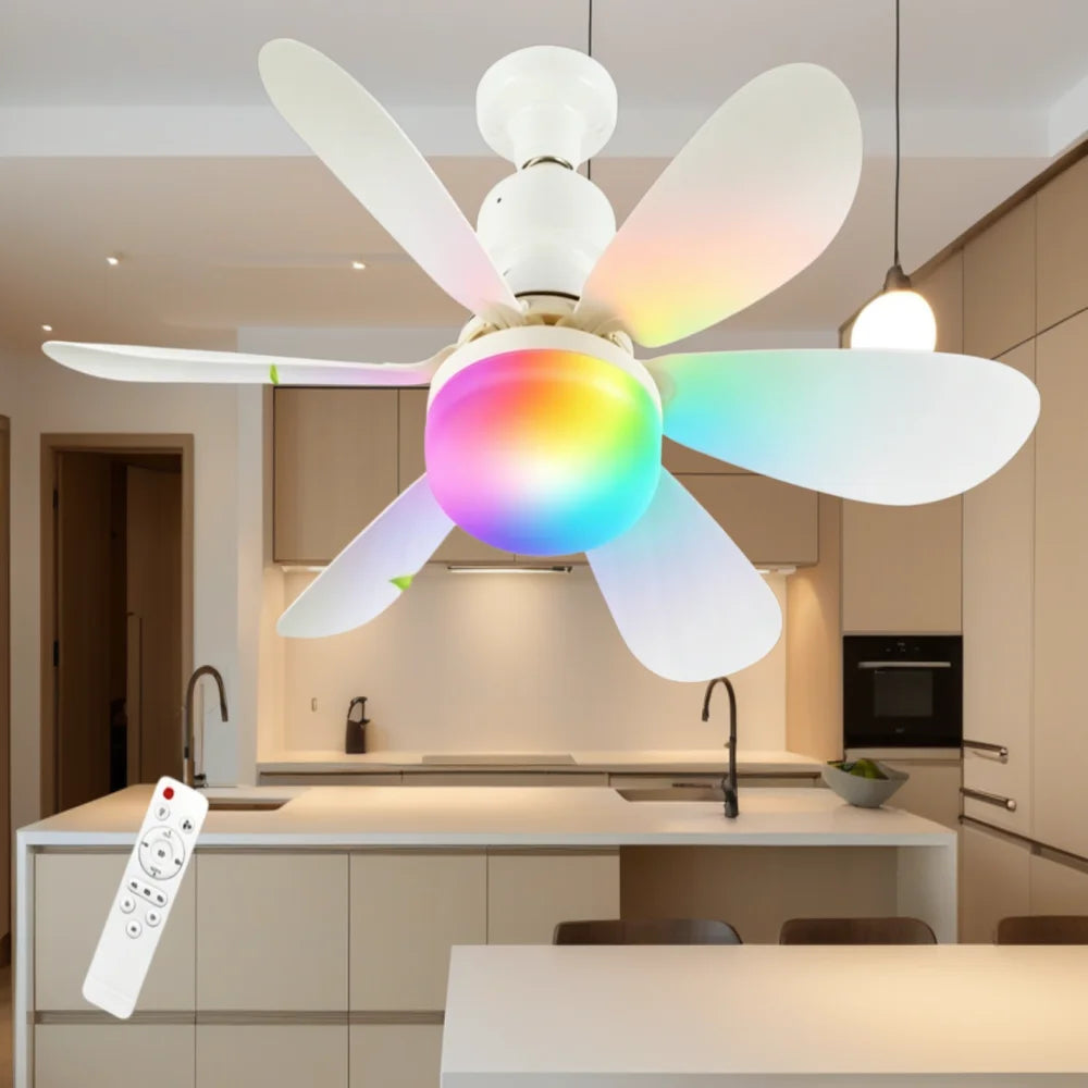 Quiet Ceiling Fan With Remote LED Light E27 Base
