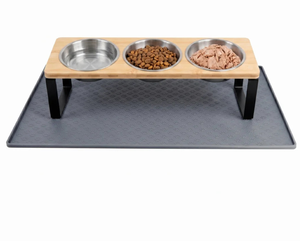 Elevated Cat Feeder Tilt Stand With Stainless Steel Bowls