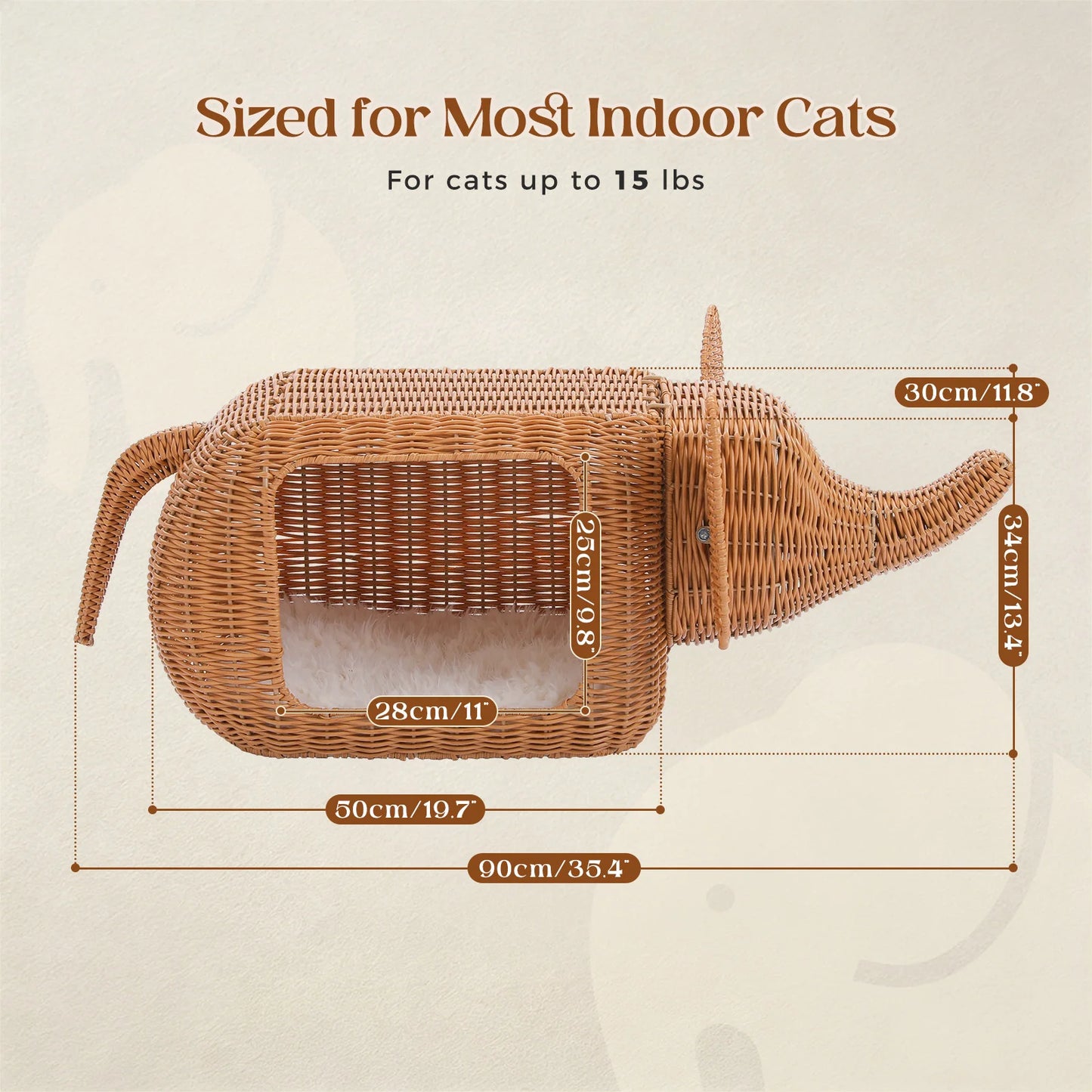 PAWZ Road Elephant Cat Condo Handwoven Wicker Plush Cushion