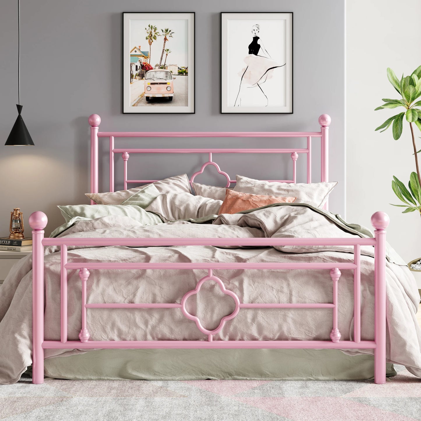 HOOMIC Victorian Metal Bed Frame With Wrought Iron Headboard
