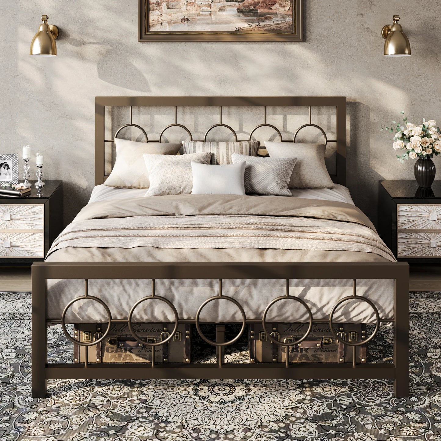 HOOMIC Metal Platform Bed Frame With Circular Headboard