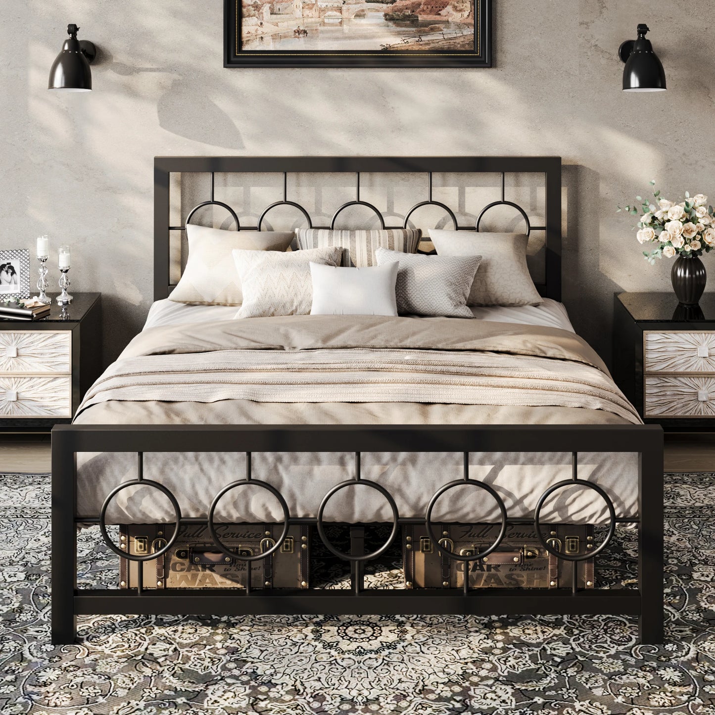 HOOMIC Metal Platform Bed Frame With Circular Headboard