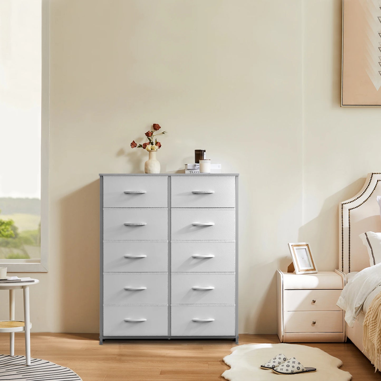 JHK Bedroom Wardrobe With Fabric Drawer Chest and Closet