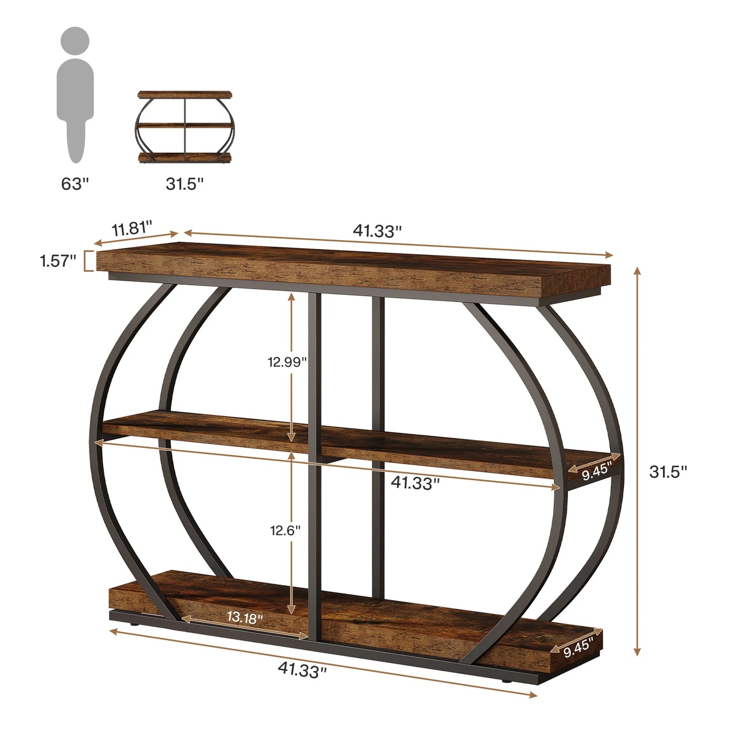 Tribesigns Console Table With Arched Metal Frame And Shelves