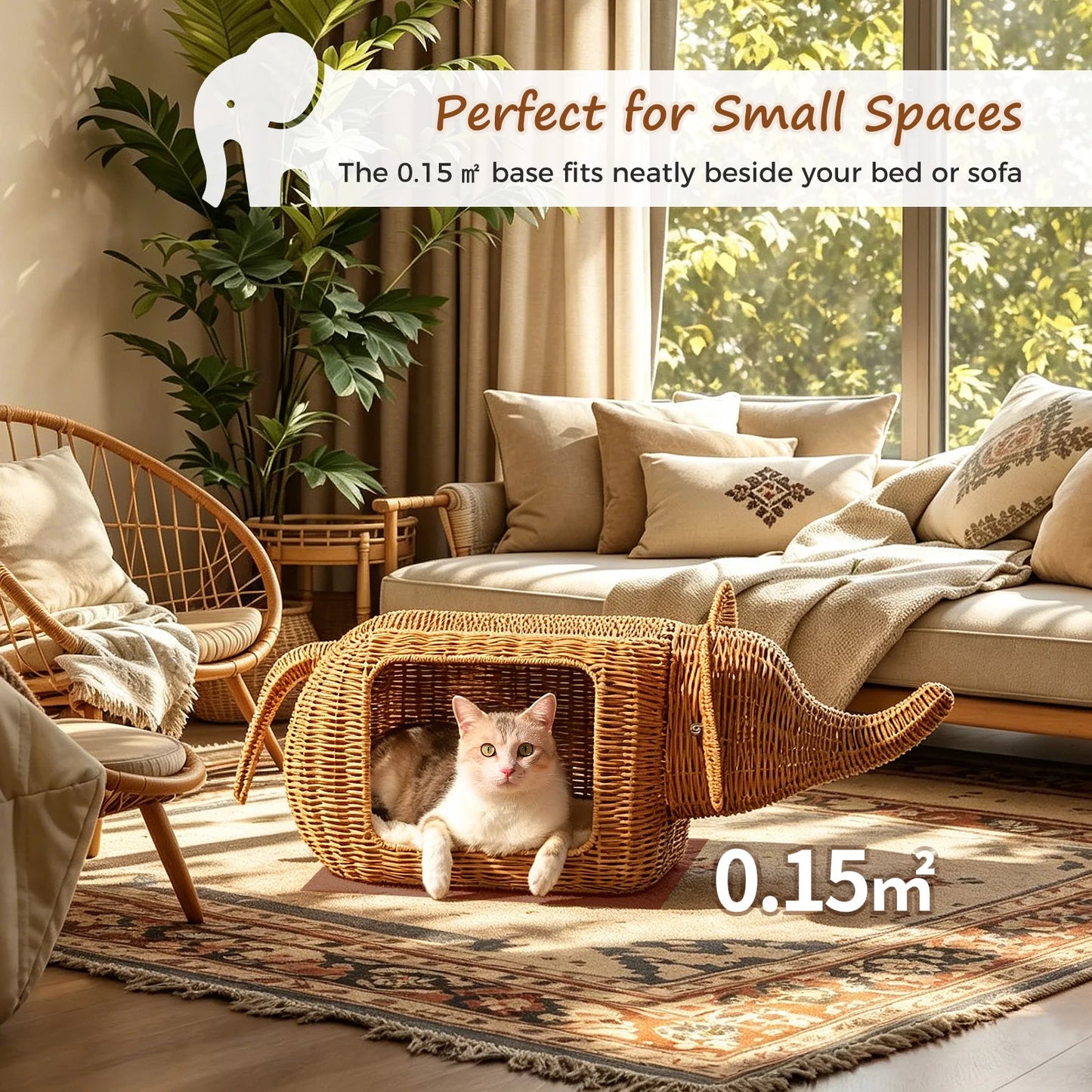 PAWZ Road Elephant Cat Condo Handwoven Wicker Plush Cushion