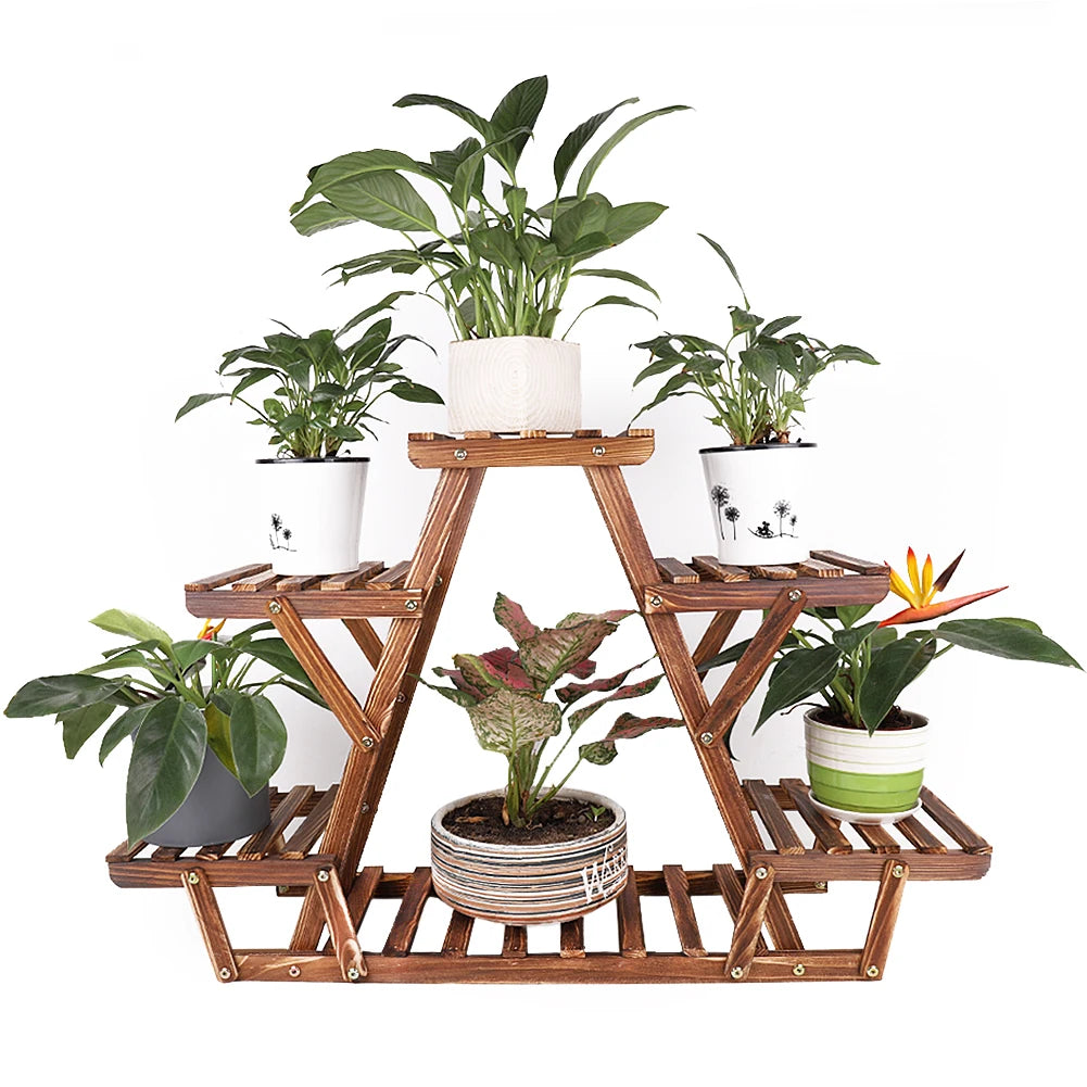 Wisfor 6-Tier Pine Wood Plant Stand Triangle Shelf