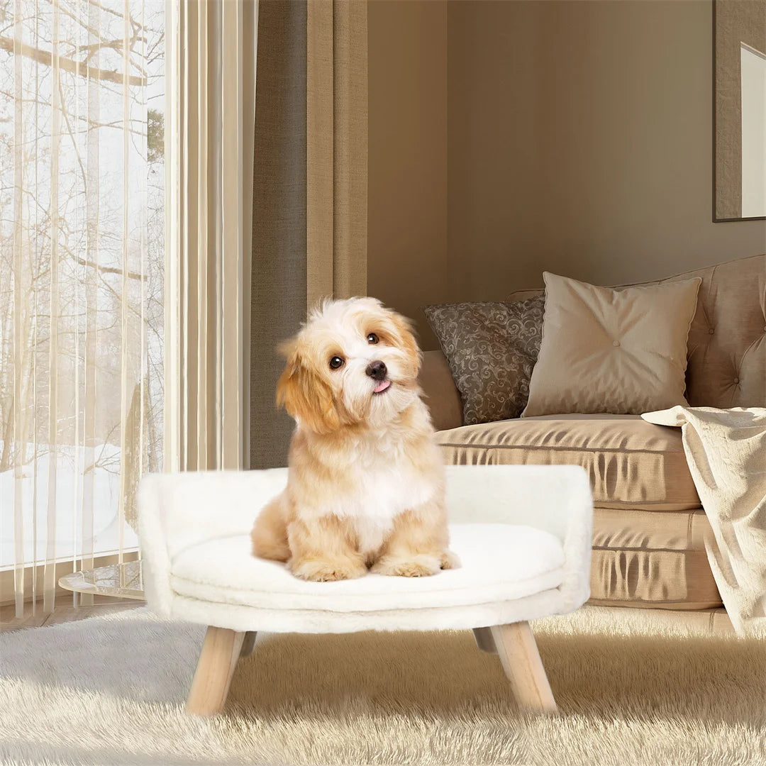 BINGOPAW Luxury Plush Cat Bed Nest With Wood Leg Frame