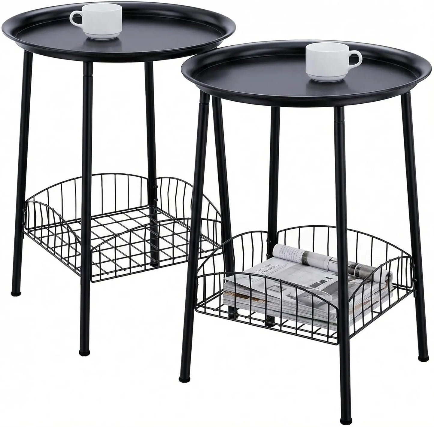 XIUWO Outdoor Side Table Two Tier Round Metal Patio