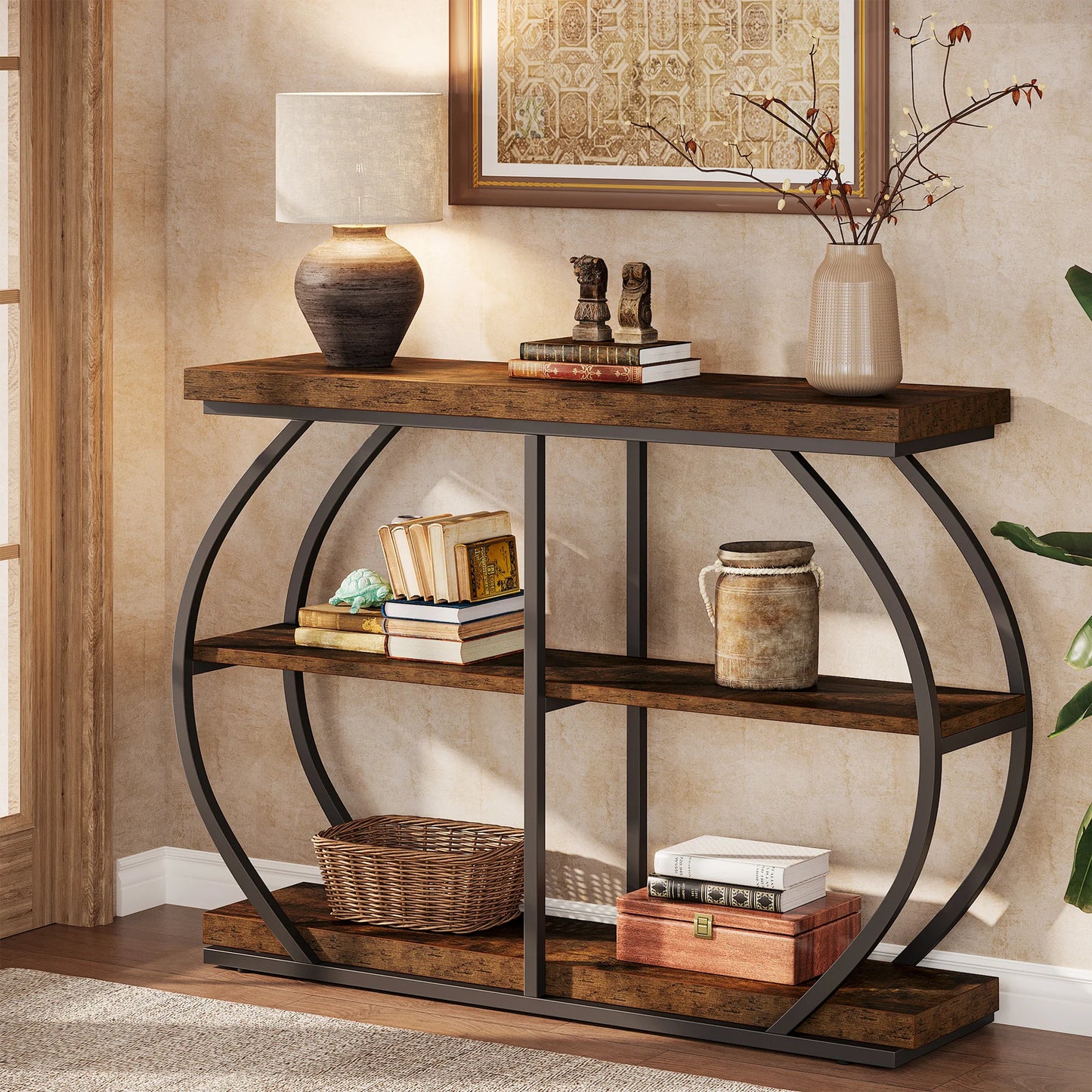 Tribesigns Console Table With Arched Metal Frame And Shelves