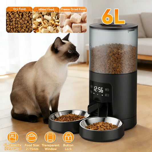 JHK Dual Bowls Automatic Cat Feeder Timed Dispenser