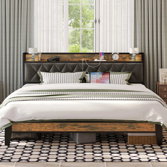 ANCTOR Storage Headboard Bed Frame With Outlets