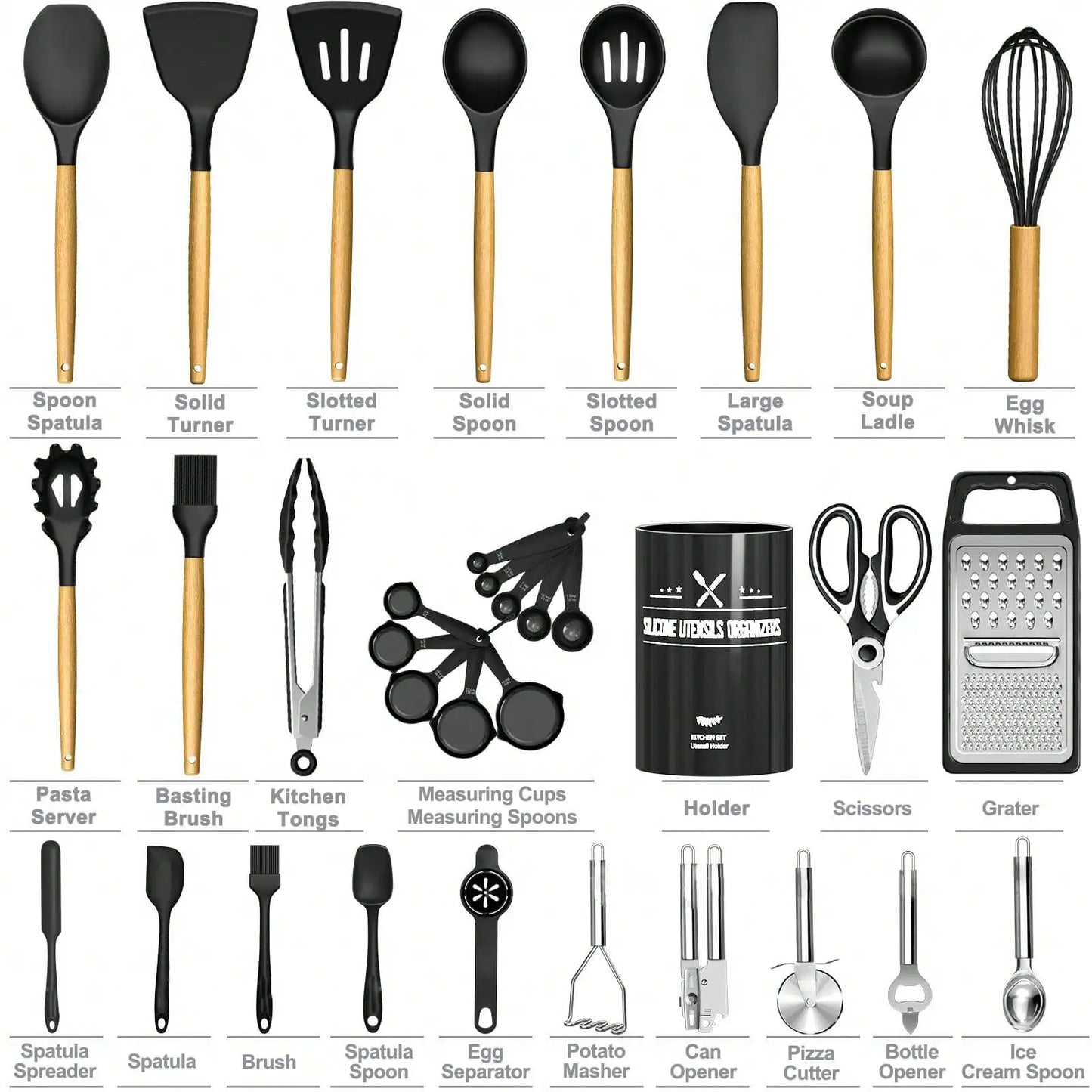 Silicone Utensil Set With Holder For Cookware