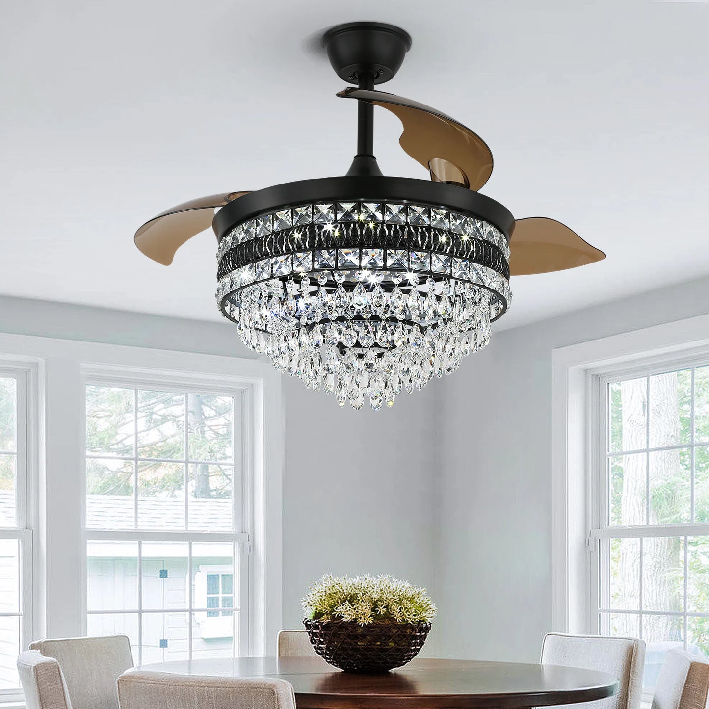 VETRULUS Modern Smart Ceiling Fan Chandelier With Remote