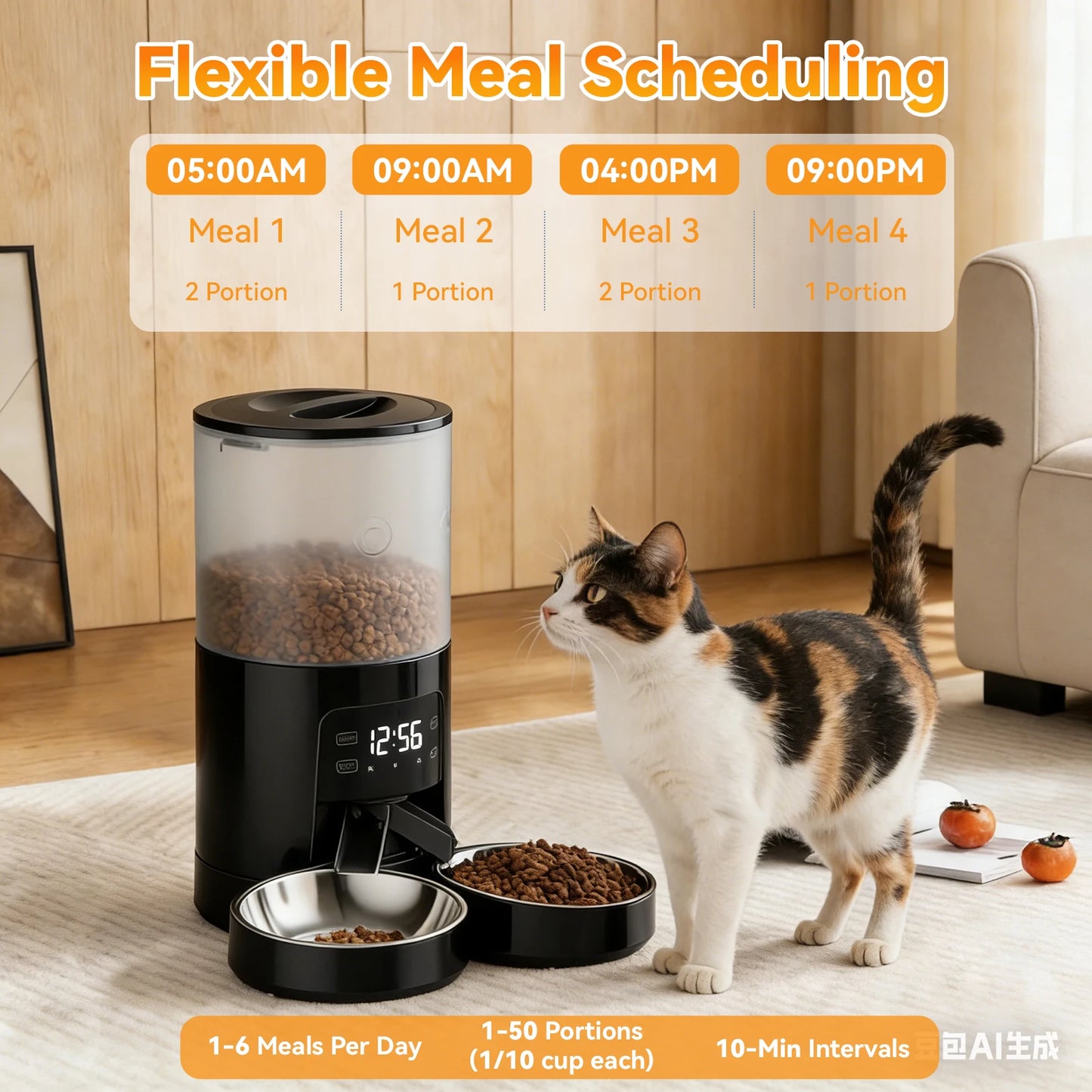 JHK Dual Bowls Automatic Cat Feeder Timed Dispenser