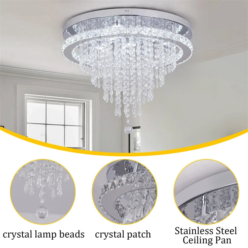 VETRULUS Modern Crystal LED Pendant Chandelier With Remote