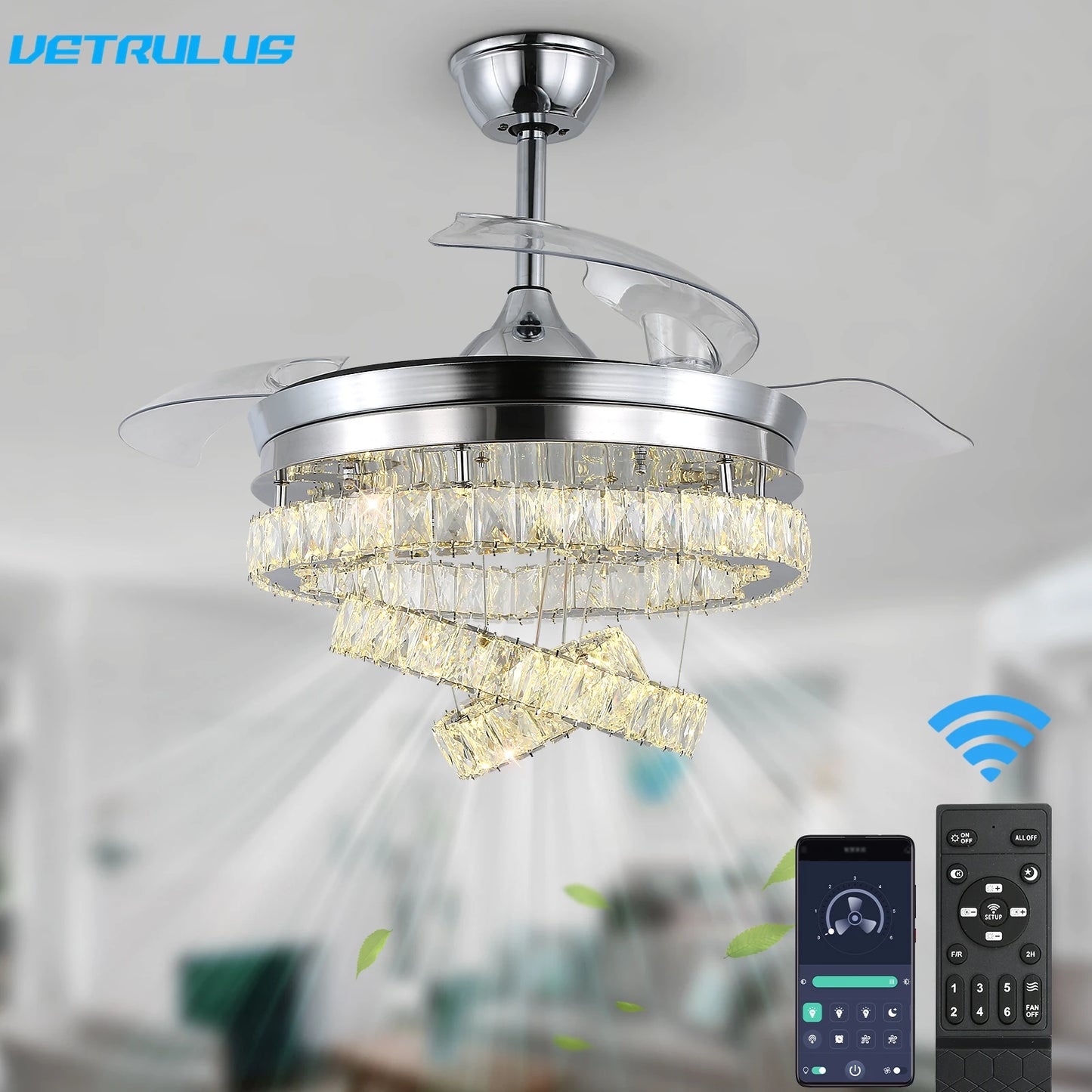 VETRULUS Modern Ceiling Fan With Remote Light