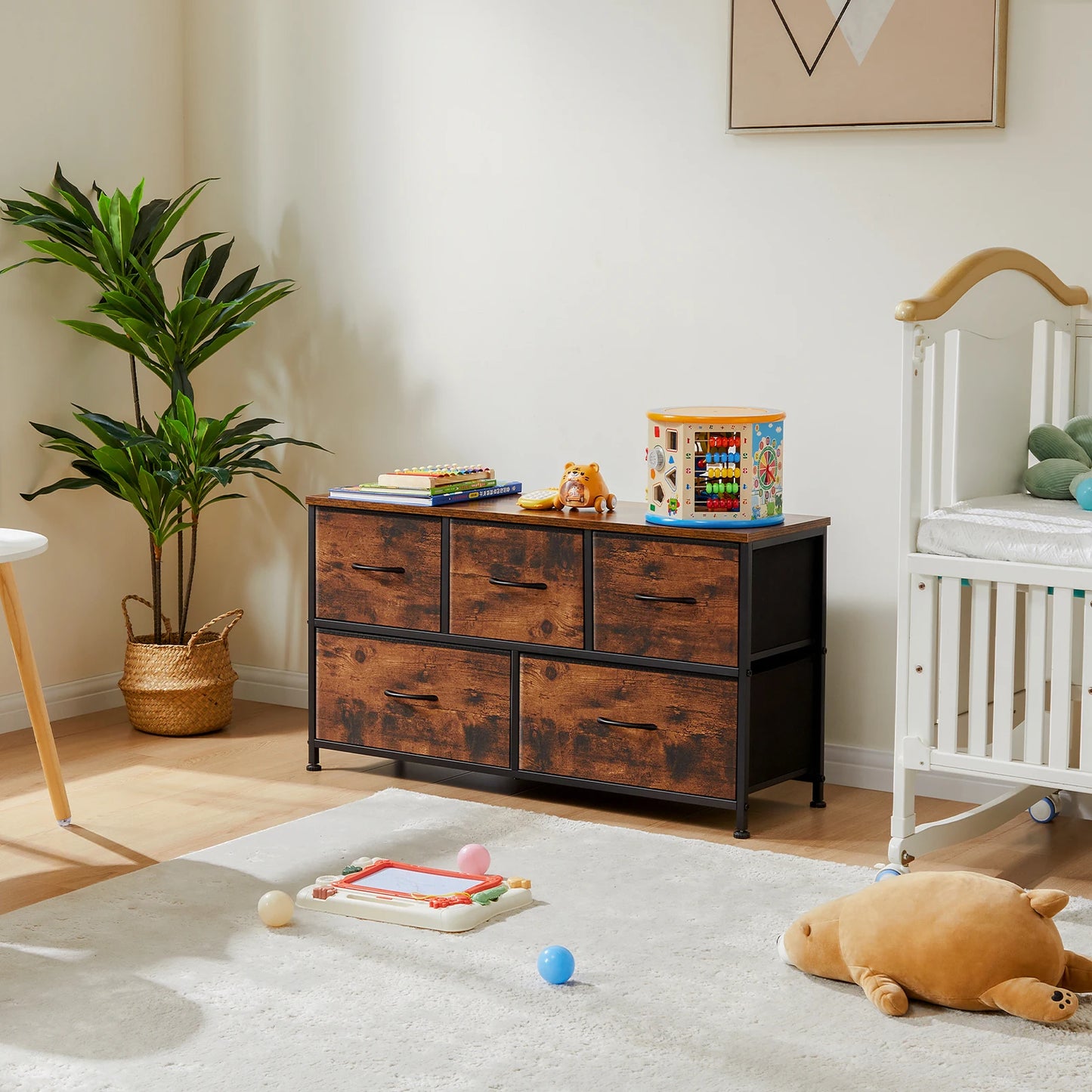 JHK Living Room Display Cabinet With Five Fabric Drawers