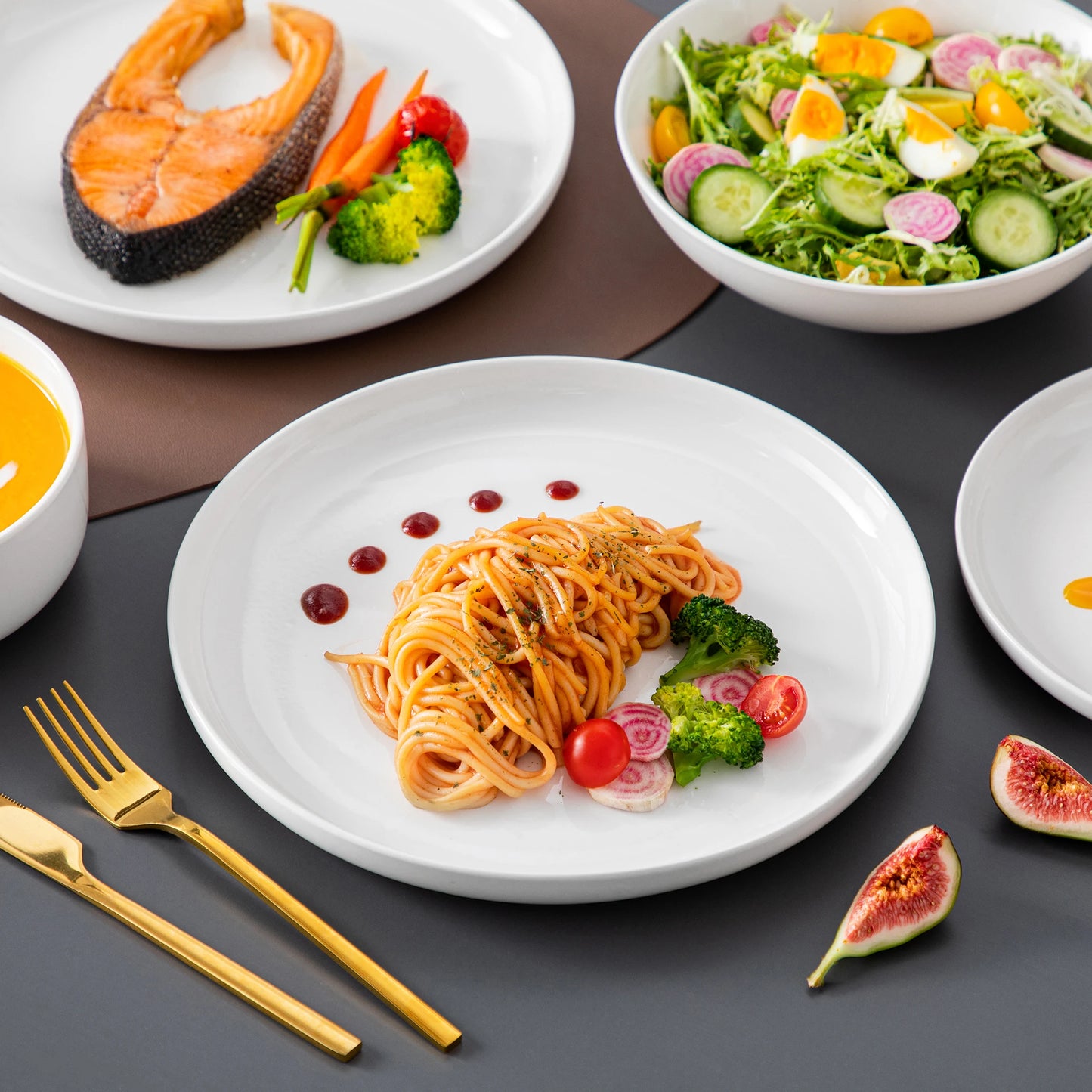 MALACASA Porcelain Dinnerware Set Rimmed Edge