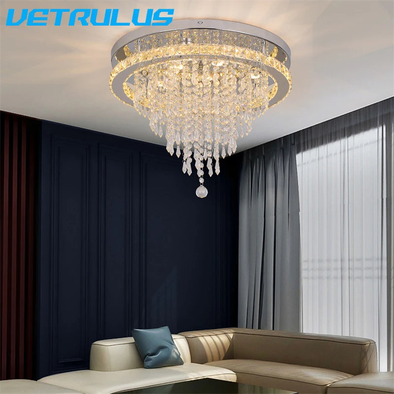 VETRULUS Modern Crystal LED Pendant Chandelier With Remote