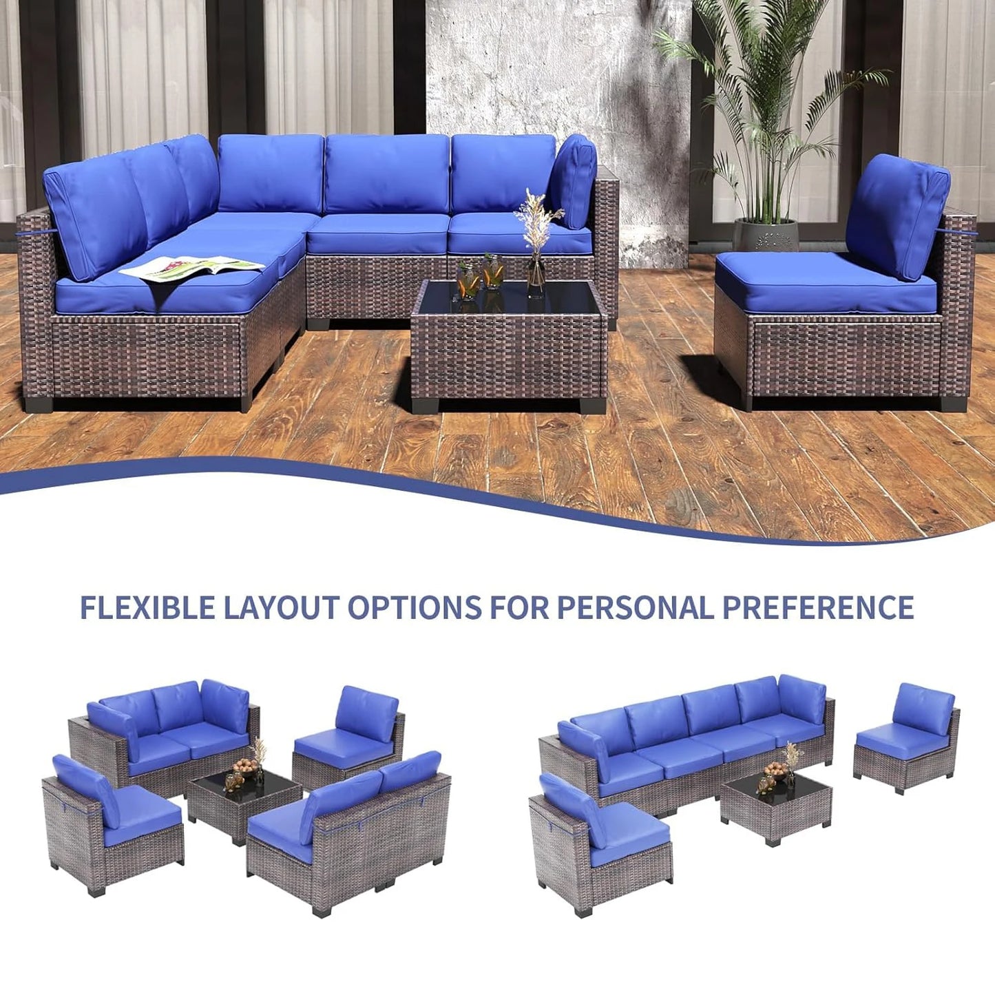 HobbyLane 7 Piece Modular Outdoor Furniture Set PE Rattan