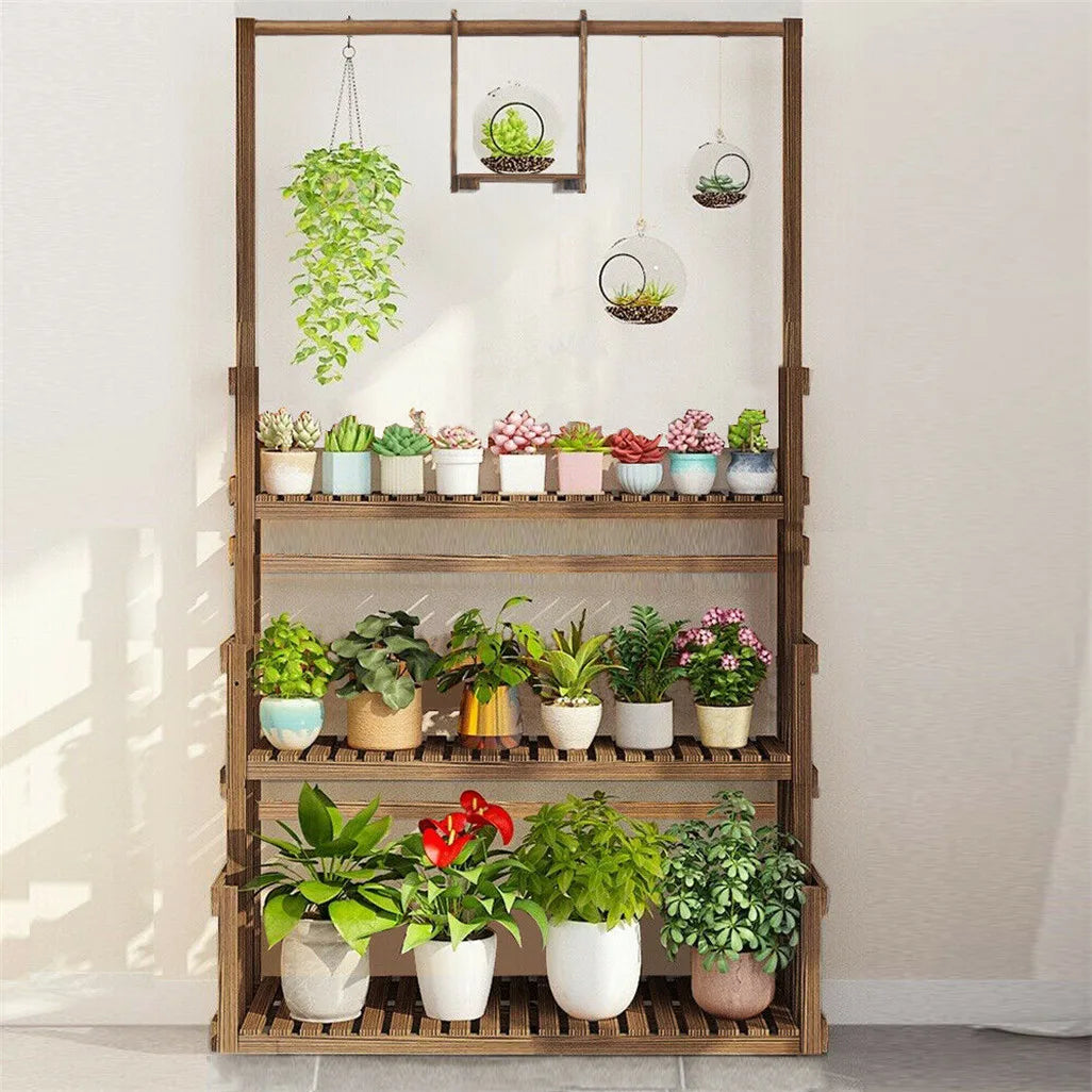 3 Tier Wooden Hanging Plant Stand For Indoor Outdoor