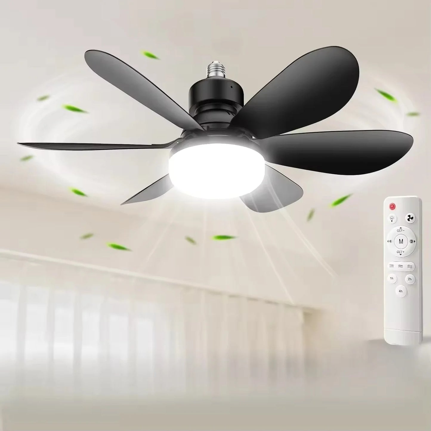 Quiet Ceiling Fan With Remote LED Light E27 Base