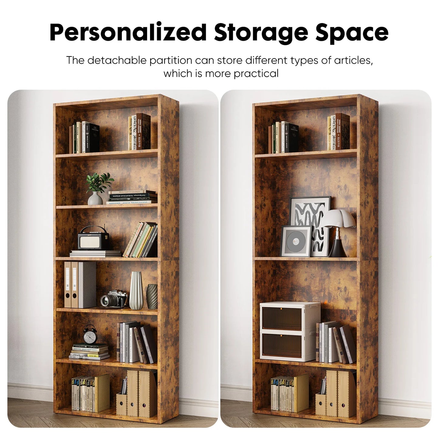 JHK 6 Tier Wooden Floor Standing Bookcase