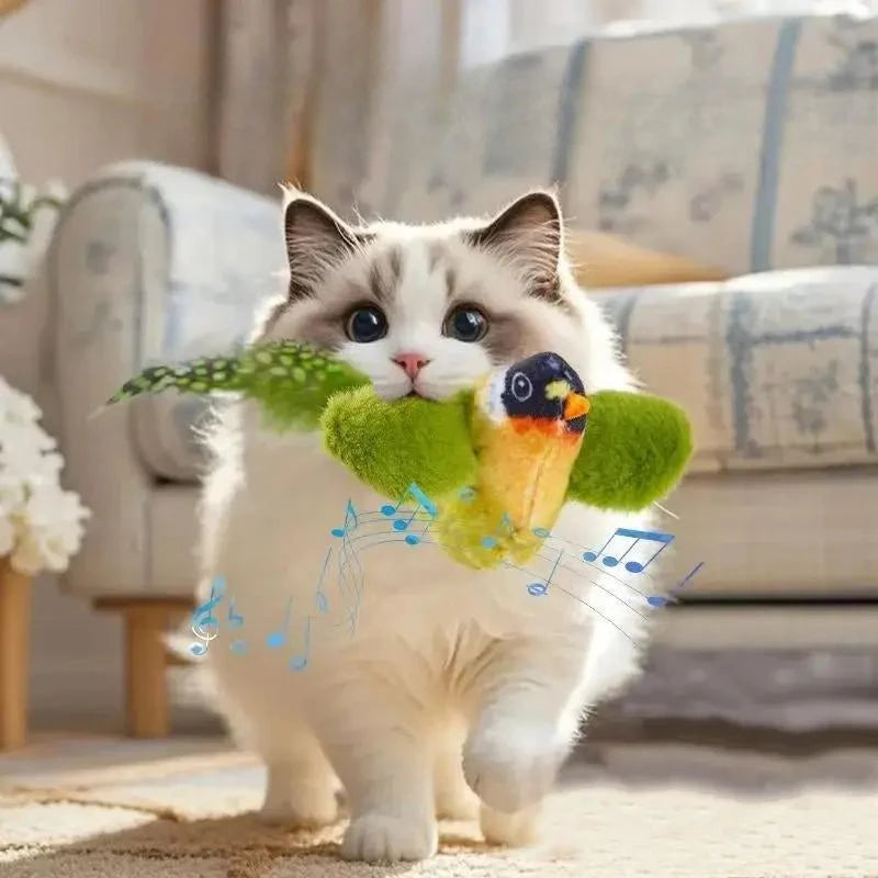 Interactive Cat Toy Flapping Bird Plush With Realistic Chirp