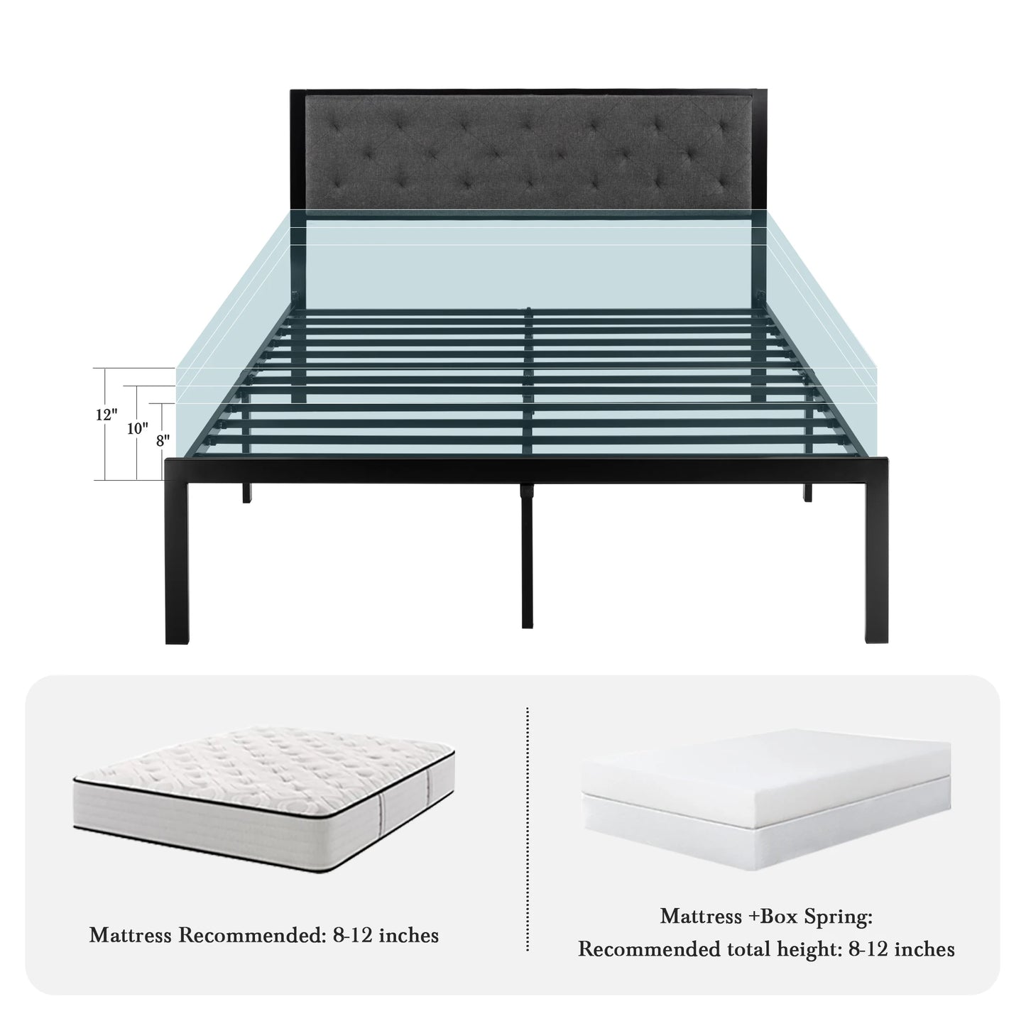 HOOMIC Metal Bed Frame With Upholstered Linen Headboard