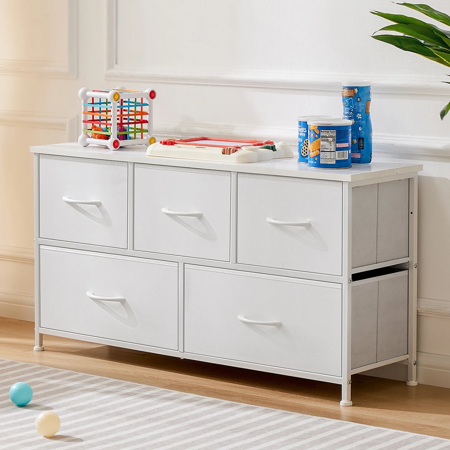 JHK Living Room Display Cabinet With Five Fabric Drawers