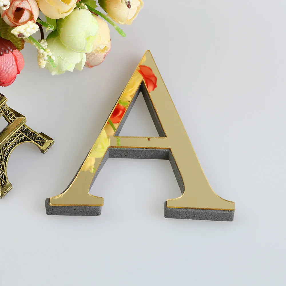 Alphabet 26 Letters 3D Mirror Acrylic Gold Wall Sticker