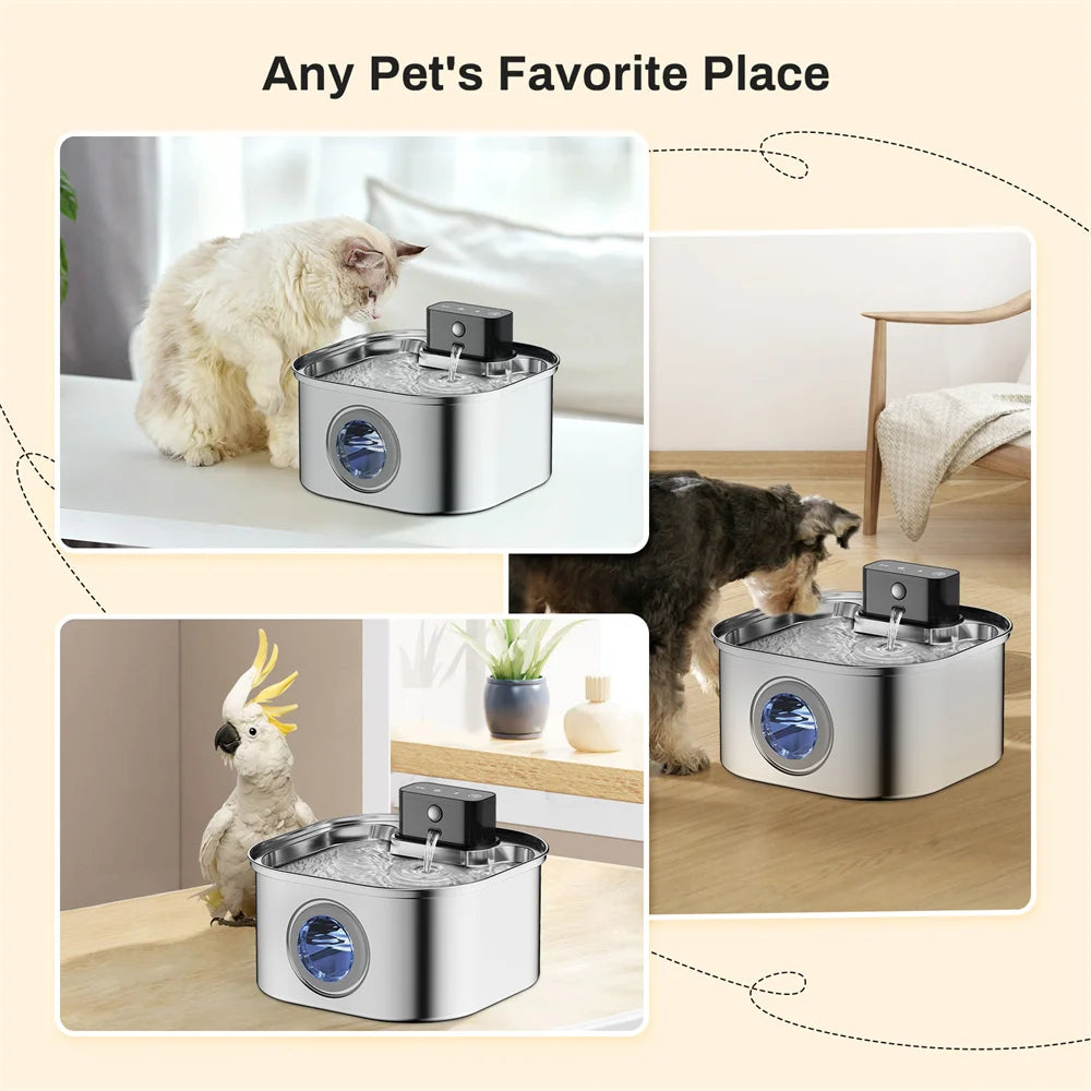 Stainless Steel Pet Water Fountain 3.2L Motion Sensor