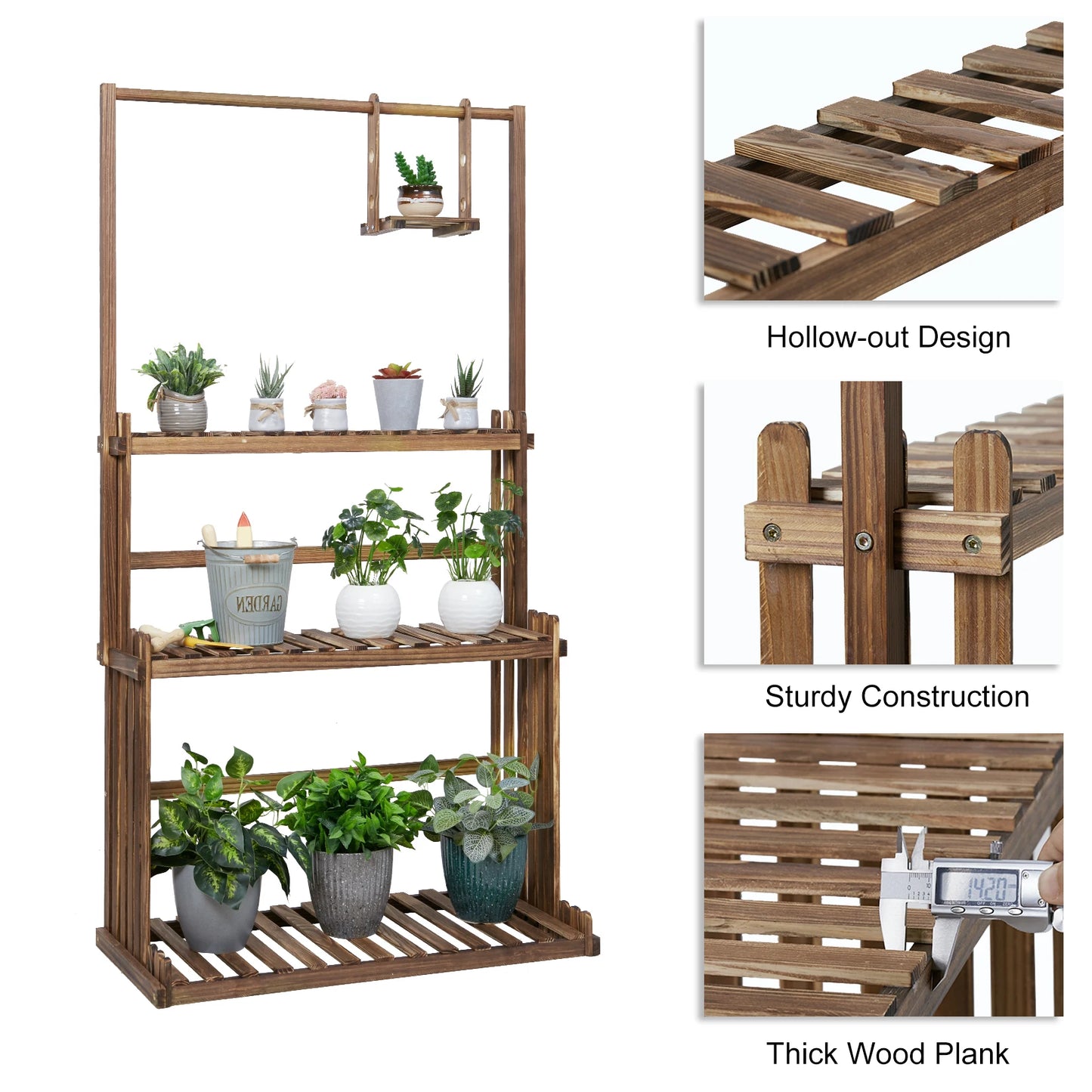 3 Tier Wooden Hanging Plant Stand For Indoor Outdoor