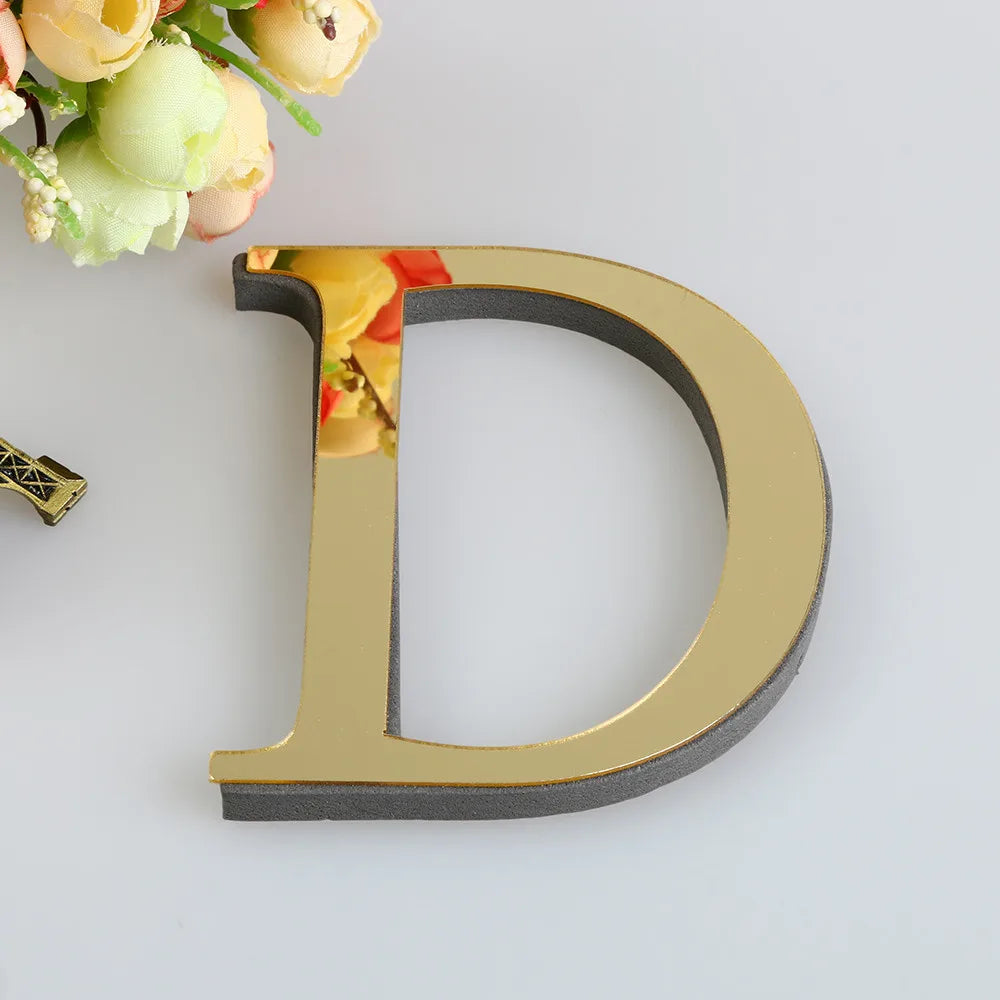 Alphabet 26 Letters 3D Mirror Acrylic Gold Wall Sticker