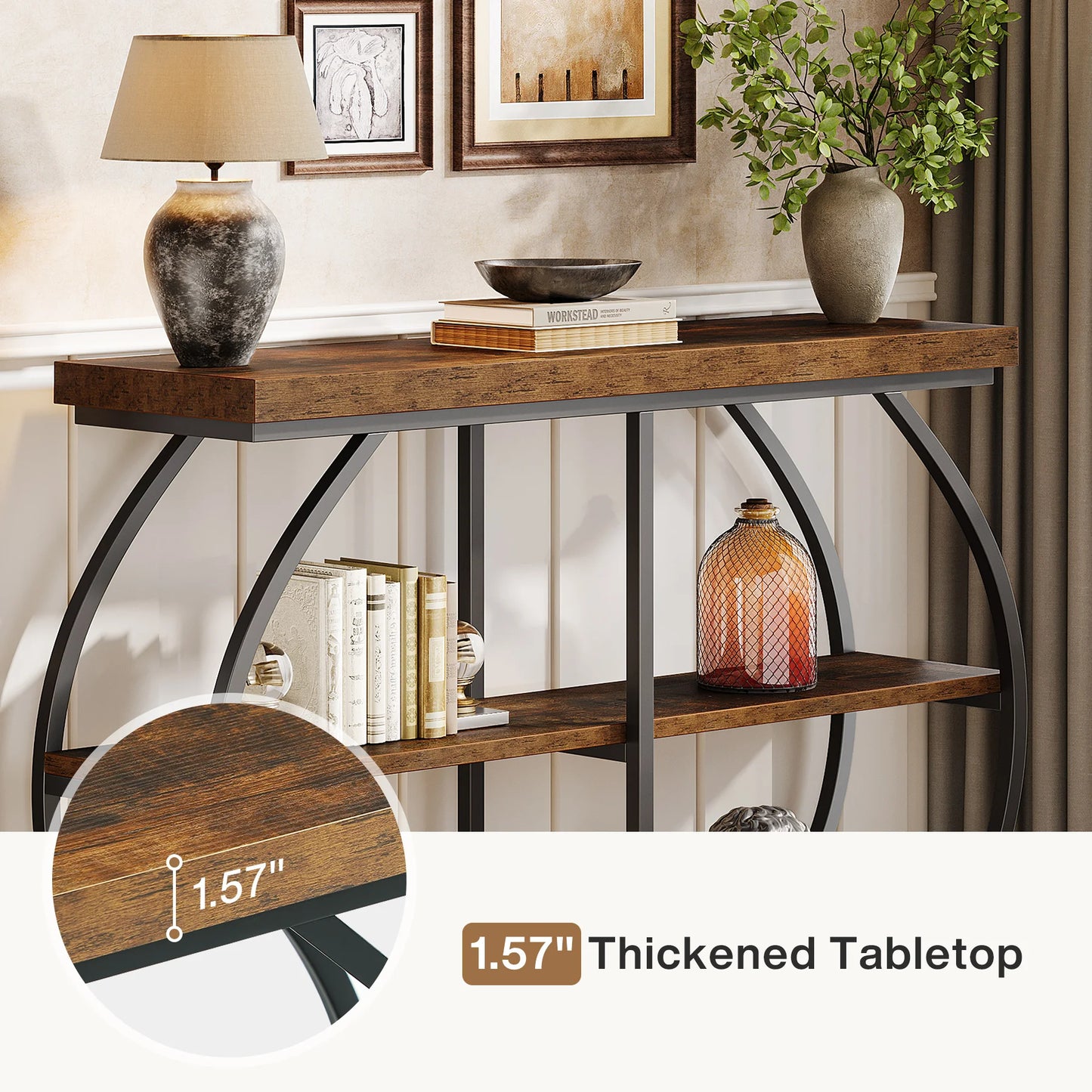 Tribesigns Console Table With Arched Metal Frame And Shelves