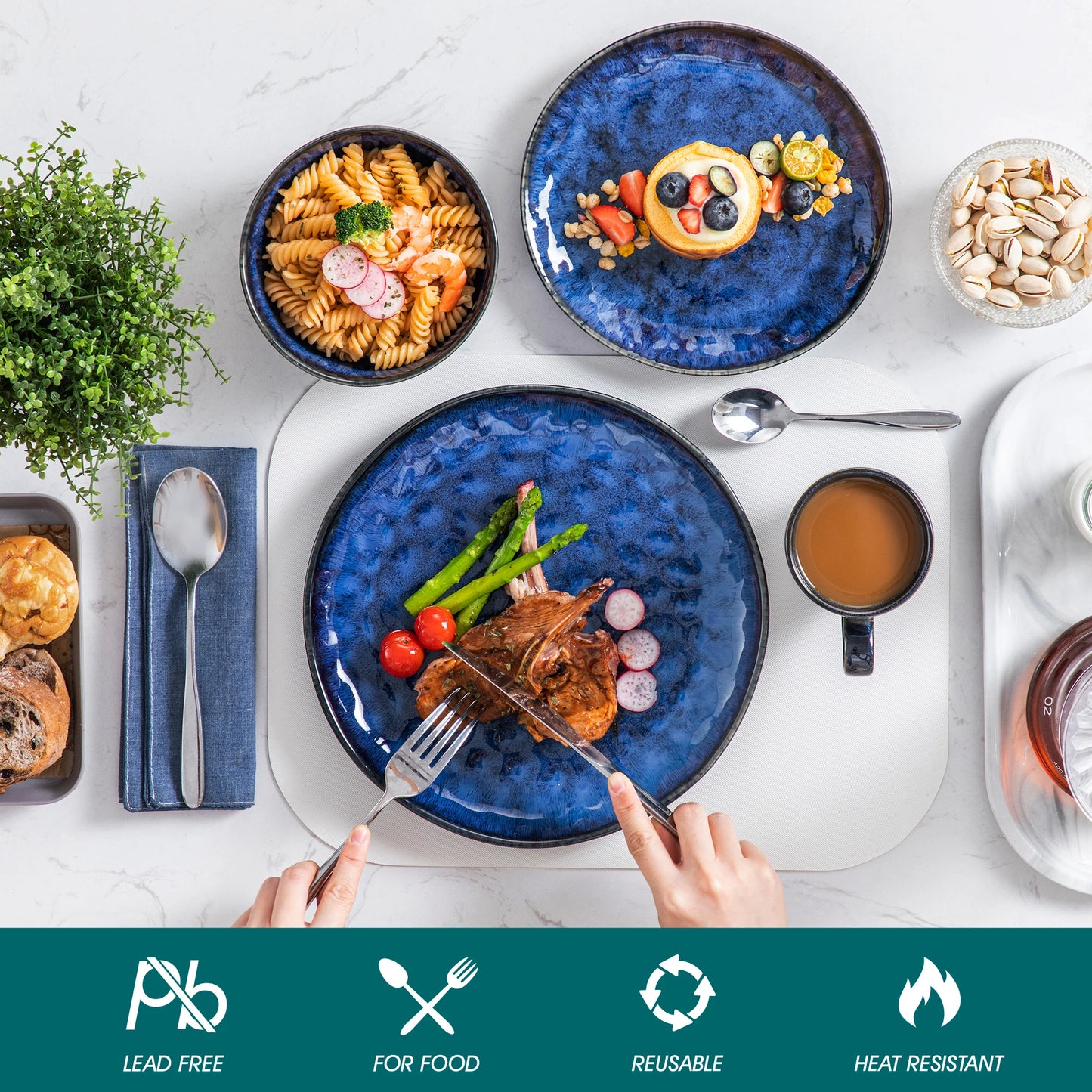 Malacasa Starry Blue Ceramic Dinnerware Set