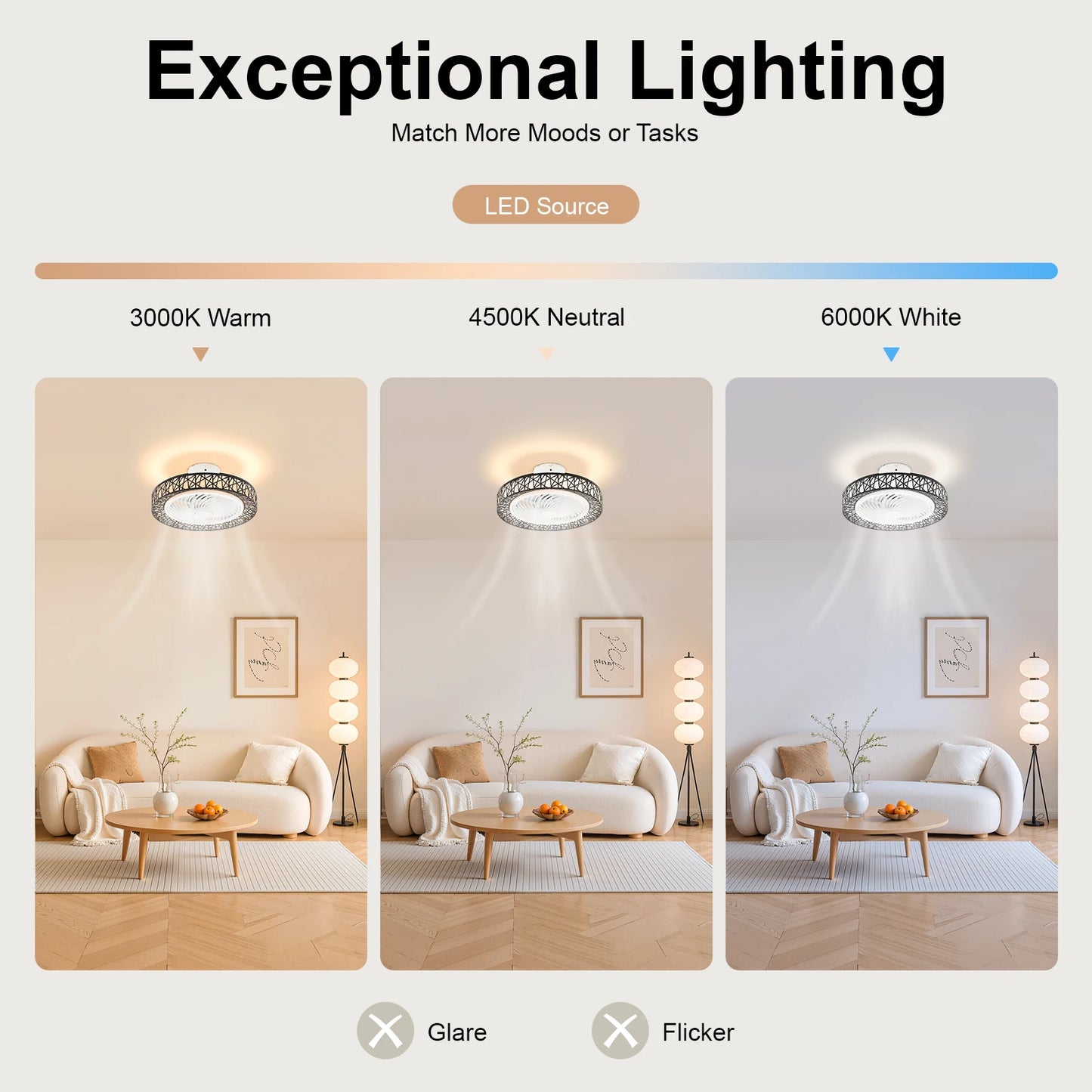 Ceiling Fan Light With Remote Control For Bedroom