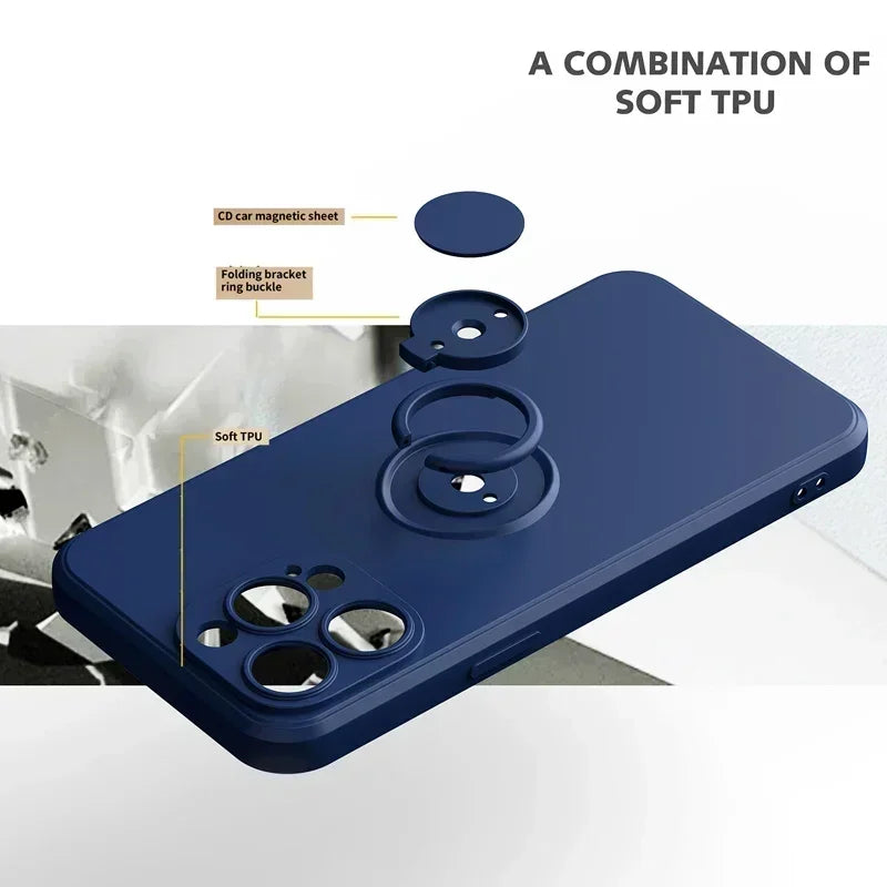 Liquid Silicone Case For iPhone Ring Stand Wrist Strap