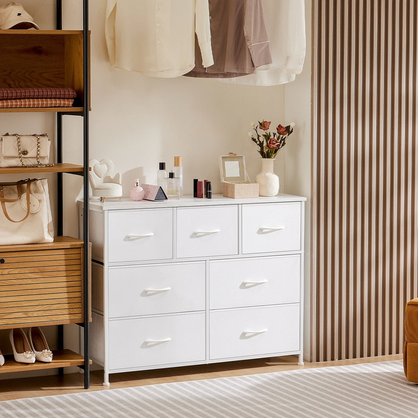 JHK Bedroom Wardrobe With Fabric Drawer Chest and Closet