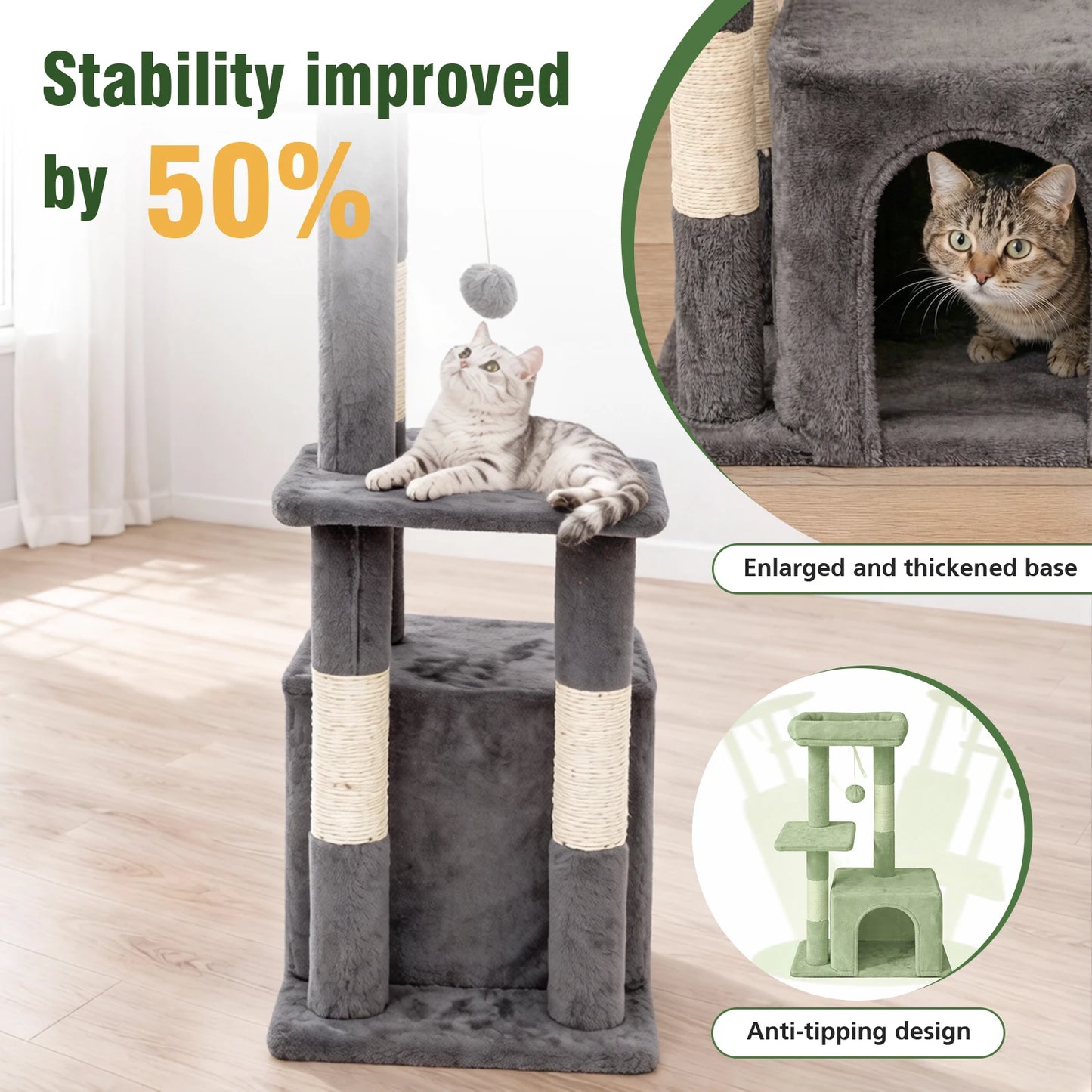 Indoor Cat Tree Tower With Scratching Posts And Condo