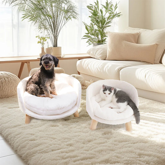 BINGOPAW Luxury Plush Cat Bed Nest With Wood Leg Frame