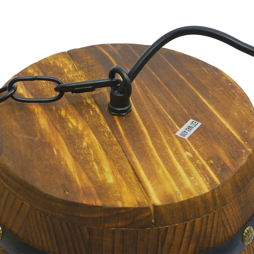 Antique Wood Wine Barrel Pendant Lamp Rustic Ceiling Light