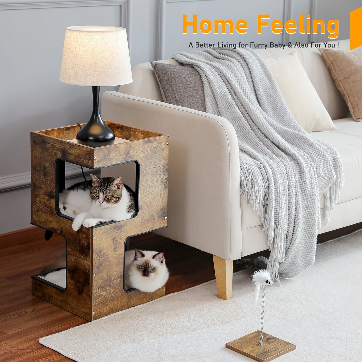 PAWZ Road Wood Cat Condo Bed With Removable Mats