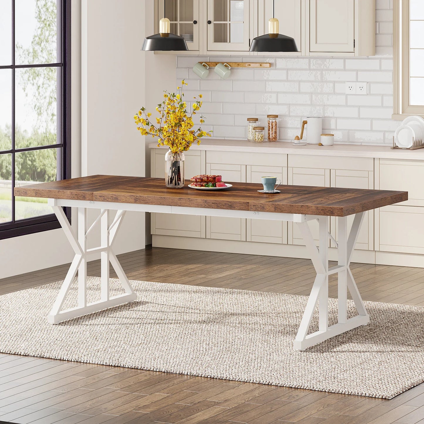 Tribesigns 6 People Dining Table With Rustic Wood Top