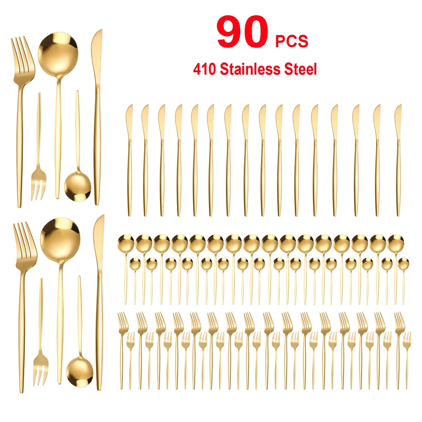 Stainless Steel Silverware Set 90Pcs Heavy Duty for Weddings