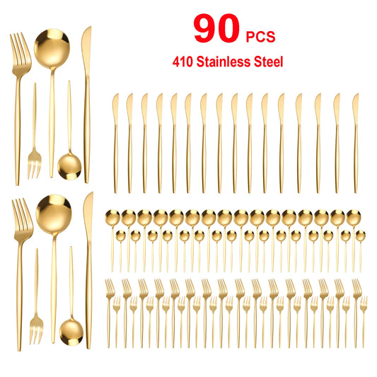 Stainless Steel Silverware Set 90Pcs Heavy Duty for Weddings