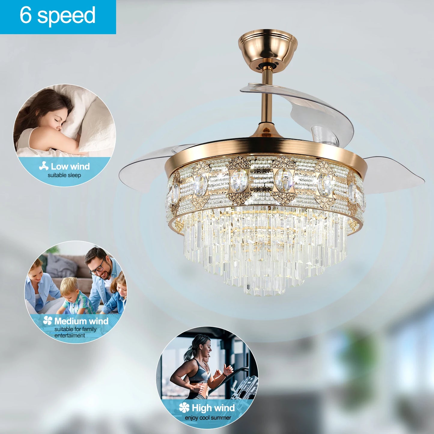 VETRULUS Modern Smart Ceiling Fan Chandelier With Remote